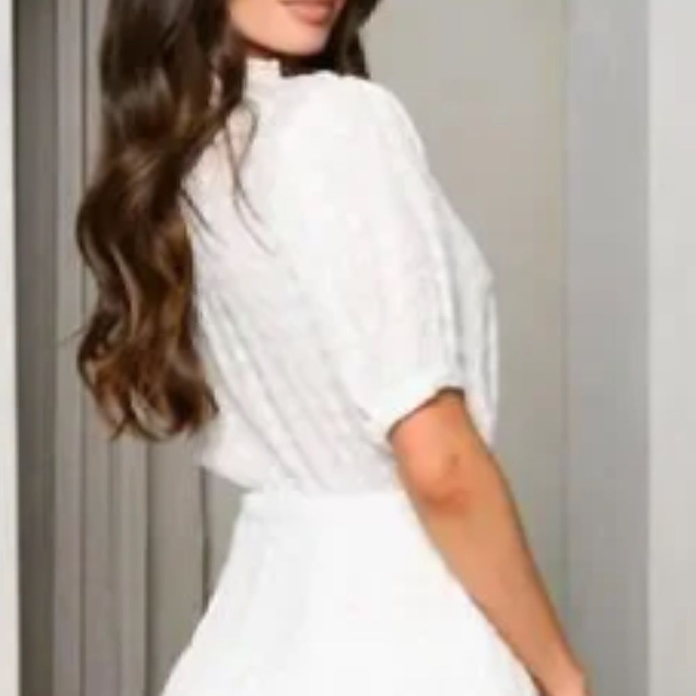 White Short Sleeve Mini Dress Boho Classy Fun Fit Flare Flirty - Picture 6 of 10